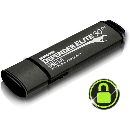 Kanguru Solutions Kanguru Defender Elite30? Hardware Encrypted Secure Flash Drive, 8G - 8 GB - USB 3.0 - 150 MB/s Read Speed - 100 MB/s Write Speed - Black - 256-bit AES - 3 Year Warranty - TAA Compliant - PuriLite