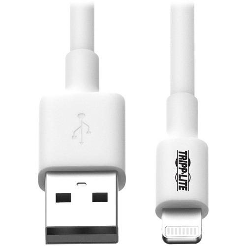 Tripp Lite 6ft Lightning USB/Sync Charge Cable for Apple Iphone / Ipad White 6' - 6 ft Lightning/USB Data Transfer Cable for iPad, iPhone, iPod - First End: 1 x Type A Male USB - Second End: 1 x Lightning Male Proprietary Connector - MFI - White - 1 Each