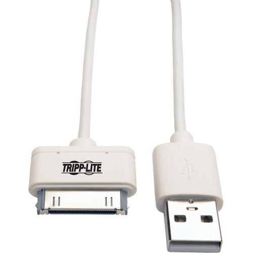 Tripp Lite 3ft USB/Sync Charge Cable 30-Pin Dock Connector for Apple White 3' - 3 ft Apple Dock Connector/USB Data Transfer Cable for iPhone, iPod, iPad, Chromebook - First End: 1 x Type A Male USB - Second End: 1 x Apple Dock Connector Male Proprietary