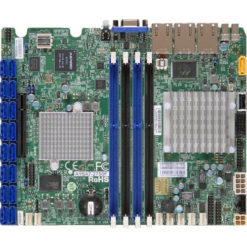 Super Micro Supermicro A1SA7-2750F Server Motherboard - Intel Chipset - Socket BGA-1283 - Proprietary Form Factor - Intel Atom C2750 - 64 GB DDR3 SDRAM Maximum RAM - DDR3-1600/PC3-12800, DDR3-1333/PC3-10600 - DIMM, UDIMM - 4 x Memory Slots - Gigabit Ethe