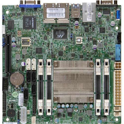 Super Micro Supermicro A1SRI-2358F Server Motherboard - Intel Chipset - Socket BGA-1283 - Mini ITX - Intel Atom C2358 - 16 GB DDR3 SDRAM Maximum RAM - SoDIMM - 2 x Memory Slots - Gigabit Ethernet - 4 x SATA Interfaces