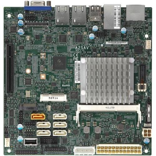 Super Micro Supermicro A2SAV Server Motherboard - Intel Chipset - Socket BGA-1296 - Mini ITX - Intel Atom x5-E3940 - 8 GB DDR3L SDRAM Maximum RAM - SoDIMM - 1 x Memory Slots - Gigabit Ethernet - HDMI - DisplayPort - 4 x SATA Interfaces