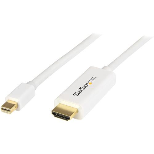 StarTech.com Mini DisplayPort to HDMI Converter Cable - 3 ft (1m) - 4K - White - Eliminate clutter by connecting your PC directly to an HDMI display using this short 3ft cable - Mini DisplayPort to HDMI converter - DisplayPort to HDMI cable - mDP to HDMI
