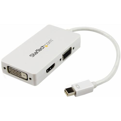 StarTech.com Travel A/V Adapter: 3-in-1 Mini DisplayPort to VGA DVI or HDMI Converter - White - Connect a Mini DisplayPort-equipped PC or Mac to an HDMI, VGA, or DVI Display - 3 in 1 mDP Adapter - MacBook Pro or MacBook Air to VGA / DVI / HDMI - Connect