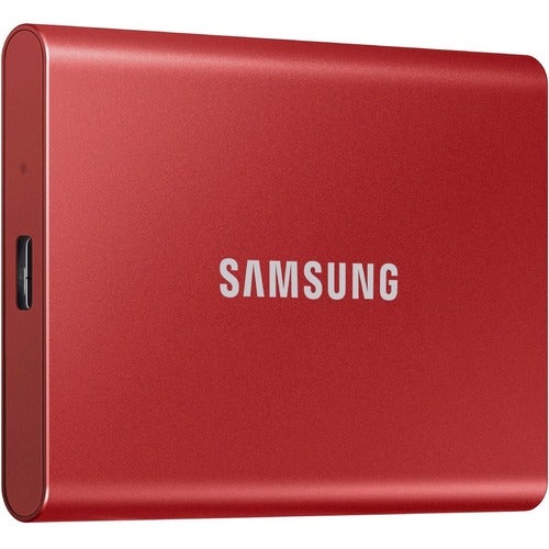 Samsung T7 MU-PC500R/AM 500 GB Portable Solid State Drive - External - PCI Express NVMe - Metallic Red - Gaming Console, Smartphone, Tablet, Desktop PC Device Supported - USB 3.2 (Gen 2) Type C - 1050 MB/s Maximum Read Transfer Rate - 256-bit Encryption