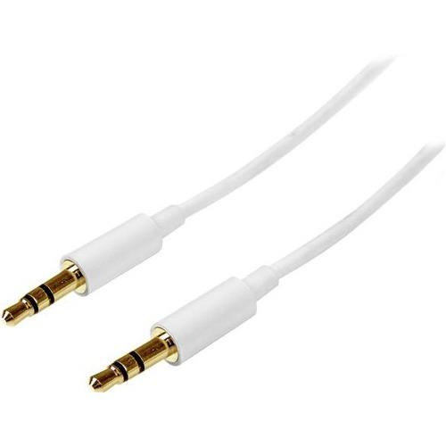 StarTech.com 1m White Slim 3.5mm Stereo Audio Cable - Male to Male - 3.3 ft Mini-phone Audio Cable for Audio Device, iPod, iPhone, iPad - First End: 1 x Mini-phone Male Stereo Audio - Second End: 1 x Mini-phone Male Stereo Audio - White - 1