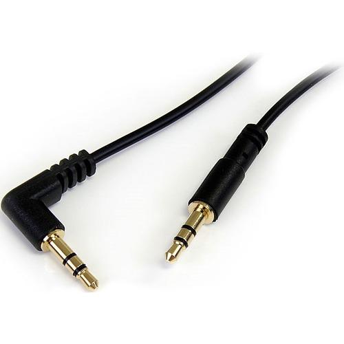 StarTech.com 1 ft Slim 3.5mm to Right Angle Stereo Audio Cable - M/M - Mini-phone Male Stereo Audio - Mini-phone Male Stereo Audio - 1ft - Black