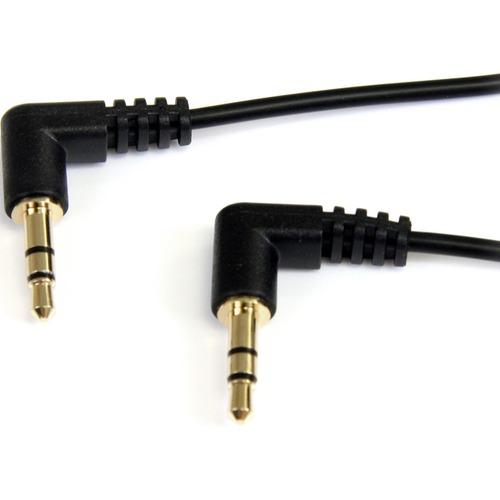 StarTech.com 3 ft Slim 3.5mm Right Angle Stereo Audio Cable - M/M - Mini-phone Male Stereo Audio - Mini-phone Male Stereo Audio - 3ft - Black