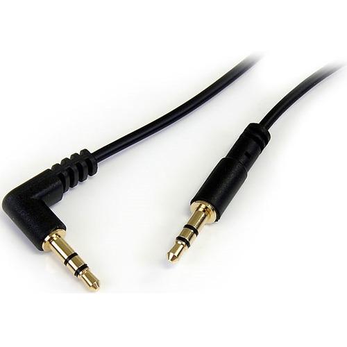 StarTech.com 6 ft Slim 3.5mm to Right Angle Stereo Audio Cable - M/M - Mini-phone Male Stereo Audio - Mini-phone Male Stereo Audio - 6ft - Black