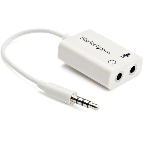 StarTech.com 3.5mm 4 Position to 2x 3 Position 3.5mm Headset Splitter Adapter M/F - White - Turns a 3.5mm combo headphone/microphone port into two distinct ports - Headphone Mic Splitter - iPhone Headset Splitter - 3.5m Headset Splitter - 4 Pin 3.5mm Spl