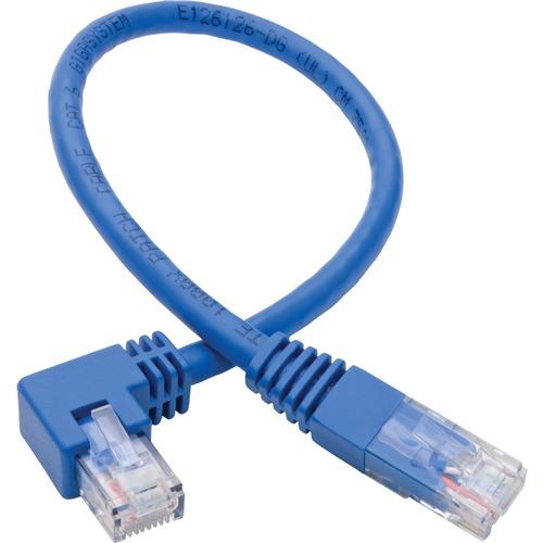 Tripp Lite Right-Angle Cat6 UTP Patch Cable (RJ45) - 1 ft., M/M, Gigabit, Molded, Blue - 1 ft Category 6 Network Cable for Workstation, Network Device, Switch, Printer, Router, Server, Modem, Scanner, Photocopier - First End: 1 x RJ-45 Male Network - Sec