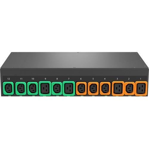 Vertiv Geist MNS3E2R1-12P848-3TL6A0E10-S 12-Outlets PDU - Switched - NEMA L6-30P - 8 x U-Lock IEC 60320 C13, 4 x U-Lock IEC 60320 C19 - 230 V AC - Network (RJ-45) - 2U - Horizontal - Rack-mountable