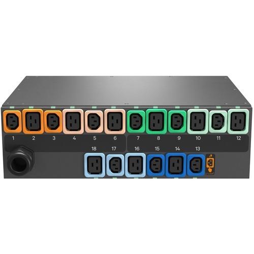 Vertiv Geist rPDU MNU3E3R1-18P993-3PS56B0H10-S 18-Outlets PDU - Switched - 3P+N+E (IP44) - 9 x U-Lock IEC 60320 C13, 9 x U-Lock IEC 60320 C19 - 230 V AC - Network (RJ-45) - 3U - Horizontal - Rack-mountable - TAA Compliant