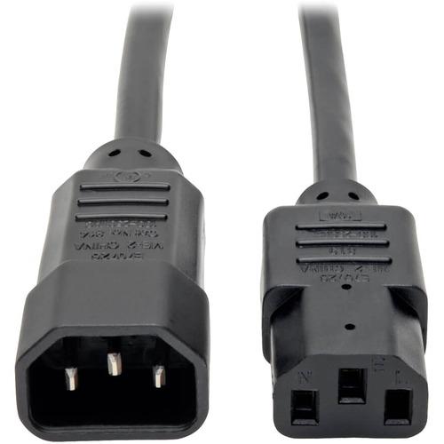 Tripp Lite 2ft Computer Power Cord Extension Cable C14 to C13 10A 18AWG 2' - For Computer - 100 V AC / 10 A, 250 V AC - Black - 2 ft Cord Length