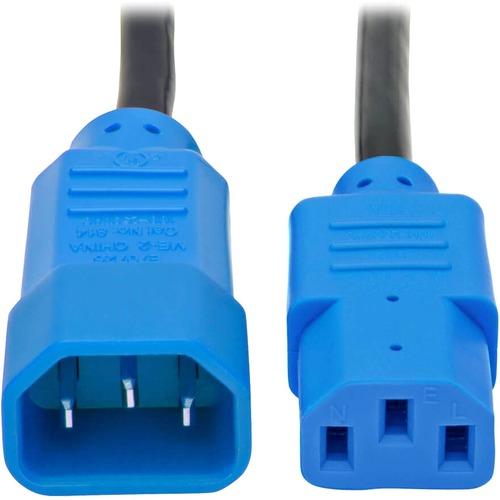 Tripp Lite 4ft Computer Power Cord Extension Cable C14 to C13 Blue 10A 18AWG 4' - For Computer, Monitor, Printer - 125 V AC / 10 A - Blue, Black - 4 ft Cord Length