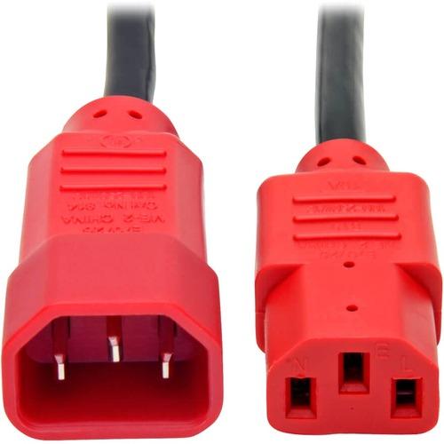 Tripp Lite 4ft Computer Power Cord Extension Cable C14 to C13 Red 10A 18AWG 4' - For Computer, Printer, Monitor - 125 V AC / 10 A - Red - 4 ft Cord Length