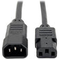 Tripp Lite 15ft Computer Power Cord Extension Cable C14 to C13 10A 18AWG 15' - For PDU, UPS, Computer - 18 Gauge - 110 V AC / 10 A, 220 V AC - Black - 15 ft Cord Length