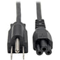 Tripp Lite 3ft Laptop / Notebook Power Cord Cable 5-15P to C5 10A 18AWG 3' - For Notebook - 18 Gauge - 125 V AC / 10 A - Black - 3 ft Cord Length