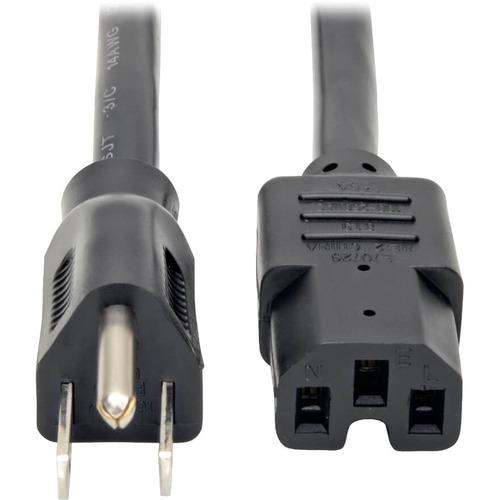 Tripp Lite 4ft Power Cord Cable 5-15P to C15 Heavy Duty 15A 14AWG 4' - For Network Device - 125 V AC / 15 A - Black - 4 ft Cord Length