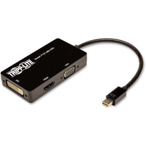 Tripp Lite 6in Mini DisplayPort to VGA / DVI / HDMI Adapter Converter mDP 6" - 6" DVI/HDMI/Mini DisplayPort/VGA A/V Cable for Audio/Video Device, Monitor, Tablet, MacBook Air - First End: 1 x Mini DisplayPort Male Digital Audio/Video - Second End: 1 x DV