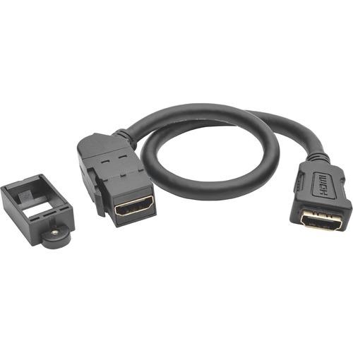 Tripp Lite 1ft HDMI Coupler Keystone Panel Mount Angled F/F Black 1' - 1 ft HDMI A/V Cable for Home Theater System, Monitor, Blu-ray Player - First End: 1 x HDMI Female Digital Audio/Video - Second End: 1 x HDMI Female Digital Audio/Video - Shielding - G