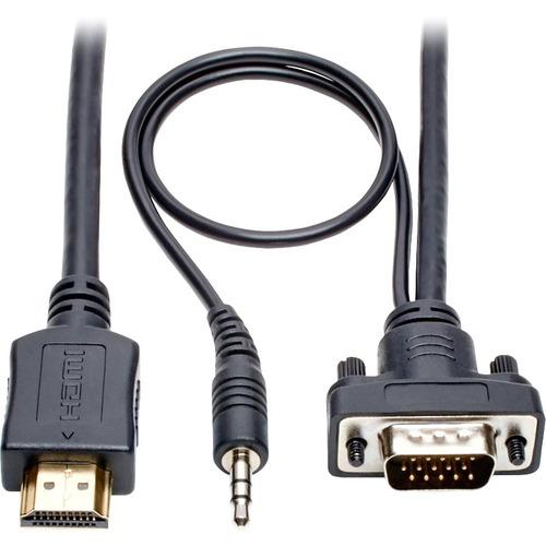 Tripp Lite P566-015-VGA-A HDMI/VGA Audio/Video Cable - 15 ft HDMI/Mini-phone/VGA A/V Cable for Monitor, Projector, TV, Speaker, Blu-ray Player, Wall Charger, PC, Cable Box, Audio/Video Device - First End: 1 x HDMI Male Digital Audio/Video - Second End: 1