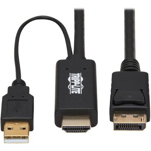 Tripp Lite P567-01M HDMI to DisplayPort 1.2 Active Adapter Cable, Black, 1 m (3.3 ft.) - 3.3 ft DisplayPort/HDMI/USB A/V Cable for Audio/Video Device, Digital Signage Player, Home Theater System, Monitor, Computer, Media Server, Blu-ray Player, Cable Box
