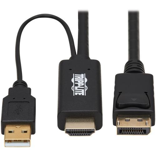 Tripp Lite P567-02M HDMI to DisplayPort 1.2 Active Adapter Cable, Black, 2 m (6.6 ft.) - 6.6 ft DisplayPort/HDMI/USB A/V Cable for Audio/Video Device, Digital Signage Player, Home Theater System, Monitor, Computer, Media Server, Blu-ray Player, Cable Box