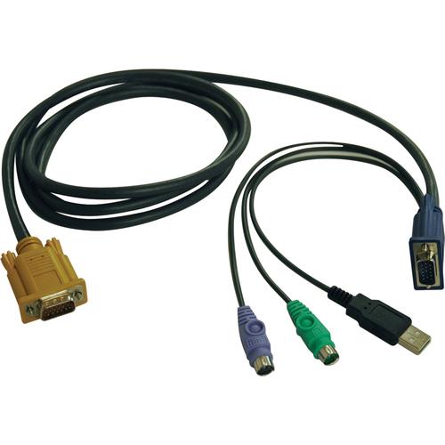 Tripp Lite P778-006 PS2/USB Combo Cable Kit - 6 ft KVM Cable - First End: 1 x 18-pin HD-18 Male Keyboard/Mouse/Video - Second End: 1 x 15-pin HD-15 Male VGA, Second End: 1 x Type A Male USB, Second End: 1 x 6-pin Mini-DIN (PS/2) Male Keyboard, Second End