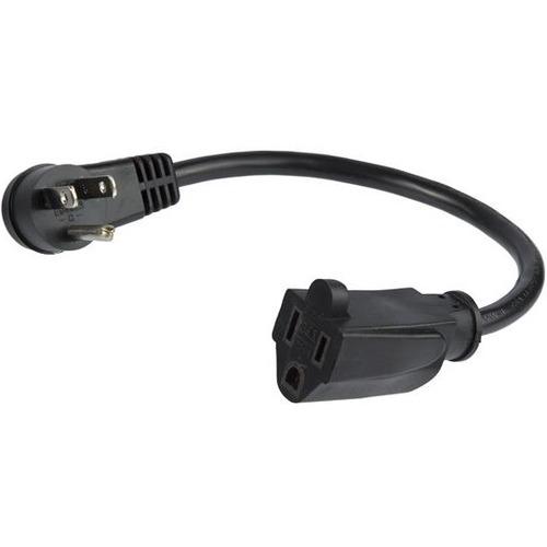 StarTech.com 1 ft Flat Extension Cord - NEMA 5-15R to NEMA Right-Angle 5-15P Power Cable - Low Profile Extension Cord - Right Angle Power Cord - For Computer, Television, Lamp - 125 V AC / 13 A - Black - 1 ft Cord Length - North America - 1