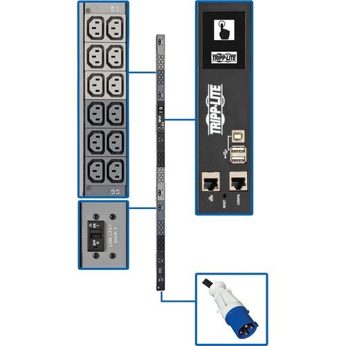 Tripp Lite PDU3EVN6G60C 36-Outlet PDU - Monitored - IEC 60309 60A BLUE (3P+E) - 36 x IEC 60309 C13 - 230 V AC - Network (RJ-45) - 0U - Vertical - Rack-mountable - TAA Compliant