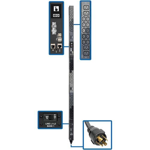 Tripp Lite PDU3EVN6H50BA 42-Outlet PDU - Monitored - Hubbell CS8365C - 12 x IEC 60320 C19, 30 x IEC 60320 C13 - 230 V AC - Network (RJ-45) - 0U - Vertical - Rack-mountable - TAA Compliant