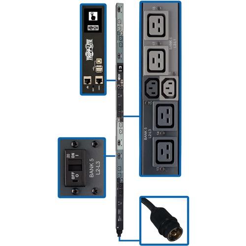 Tripp Lite PDU3EVNR6H50A 18-Outlets PDU - Monitored - Hubbel CS8365C 50A - 6 x IEC 60320 C13, 12 x IEC 60320 C19 - 230 V AC - Network (RJ-45) - 0U - Vertical/Toolless - Rack-mountable - TAA Compliant