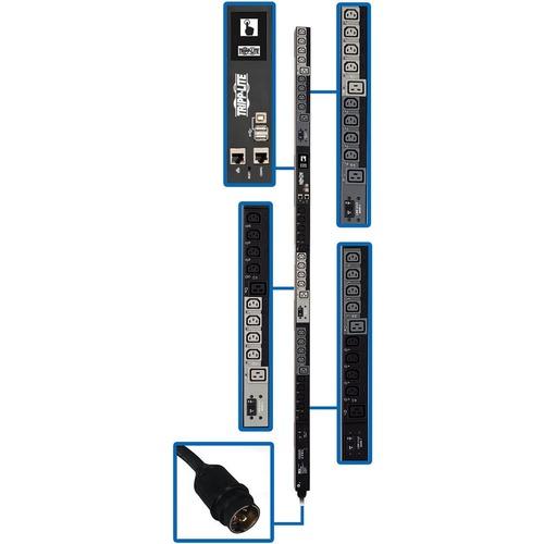 Tripp Lite PDU3EVS6H50 30-Outlet PDU - Switched - Hubbell CS8365C - 6 x IEC 60320 C19, 24 x IEC 60320 C13 - 230 V AC - 0U - Vertical - Rack-mountable - TAA Compliant