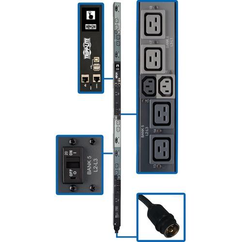 Tripp Lite PDU3EVSR6H50A 18-Outlet PDU - Monitored - Hubbell CS8365C - 12 x IEC 60320 C19, 6 x IEC 60320 C13 - 230 V AC - 0U - Vertical - Rack-mountable - TAA Compliant