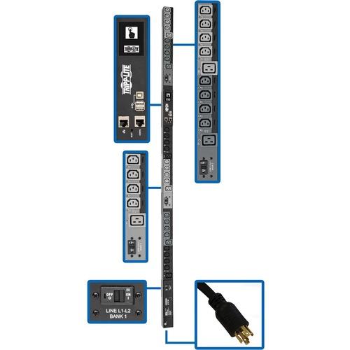 Tripp Lite PDU3EVSR6L2130 30-Outlet PDU - Switched - NEMA L21-30P - 6 x IEC 60320 C19, 24 x IEC 60320 C13 - 230 V AC - 0U - Vertical - Rack-mountable - TAA Compliant