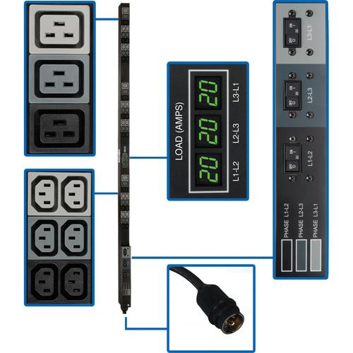 Tripp Lite Metered PDU3MV6H50 45-Outlets PDU - Hubbell CS8365C - 9 x IEC 60320 C19, 36 x IEC 60320 C13 - 230 V AC - 12.60 kW - Vertical - Rack-mountable
