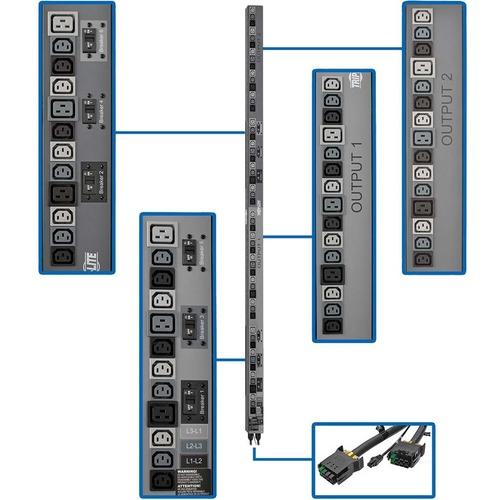 Tripp Lite PDU3V602D354A 54-Outlet PDU - 230 V AC - 17.30 kW - 0U - Vertical - Rack-mountable