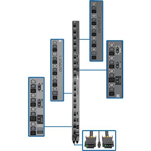 Tripp Lite PDU3V602D354B 54-Outlet PDU - 6 x IEC 60320 C19, 48 x IEC 60320 C13 - 230 V AC - 17.30 kW - 0U - Vertical - Rack-mountable