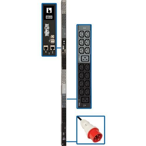 Tripp Lite PDU3XEVN6G20 48-Outlets PDU - Monitored - IEC 60309 16/20A RED (3P+N+E) - 42 x IEC 60320 C13, 6 x IEC 60320 C19 - 380 V AC, 400 V AC, 415 V AC - Network (RJ-45) - 0U - Vertical - Rack-mountable - TAA Compliant