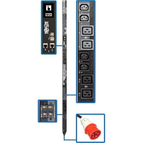 Tripp Lite PDU3XEVSR6G30A 24-Outlets PDU - Switched - Hardwired - 12 x IEC 60320 C13, 12 x IEC 60320 C19 - 415 V AC - Network (RJ-45) - 0U - Vertical - Rack-mountable - TAA Compliant