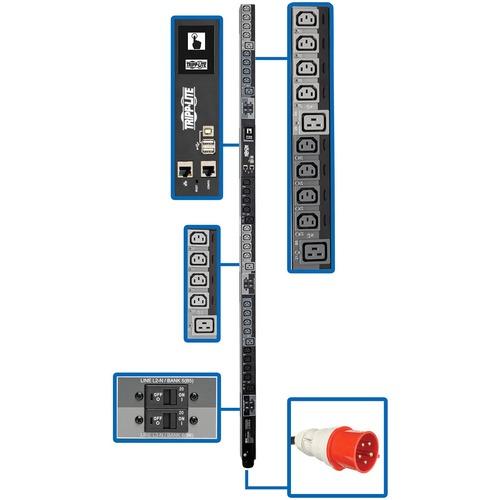 Tripp Lite PDU3XEVSR6G32B 30-Outlet PDU - Switched - IEC 60309 32A Red 3P+N+E - 6 x IEC 60320 C19, 24 x IEC 60320 C13 - 380 V AC, 400 V AC - 0U - Vertical - Rack-mountable - TAA Compliant