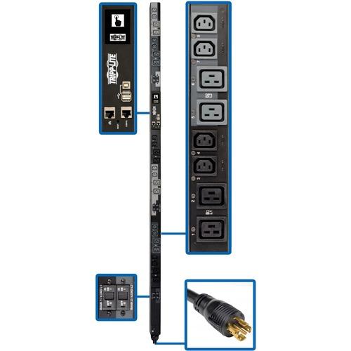 Tripp Lite PDU3XEVSR6L2230 24-Outlets PDU - Switched - NEMA L22-30P - 12 x IEC 60320 C13, 12 x IEC 60320 C19 - 415 V AC - Network (RJ-45) - 0U - Vertical - Rack-mountable - TAA Compliant