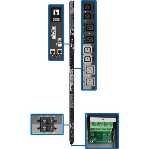 Tripp Lite PDU3XEVSRHWA 24-Outlets PDU - Switched - Hardwired - 12 x IEC 60320 C13, 12 x IEC 60320 C19 - 380 V AC, 400 V AC, 415 V AC - Network (RJ-45) - 0U - Vertical - Rack-mountable - TAA Compliant