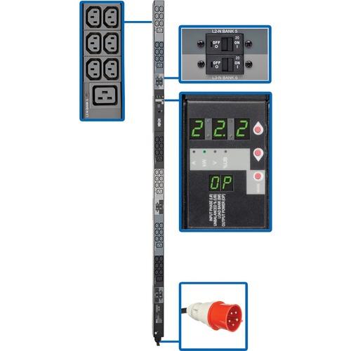 Tripp Lite Metered PDU3XMV6G32 42 Outlets PDU - IEC 60309 32A Red 3P+N+E - 6 x IEC 60320 C19, 36 x IEC 60320 C13 - 23 kW - 0U - Vertical - Rack-mountable