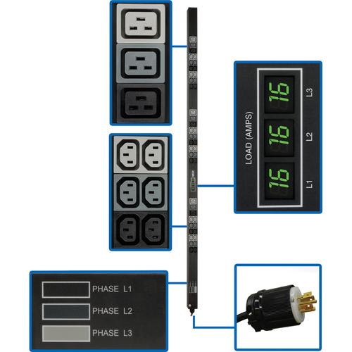 Tripp Lite Metered Rackmount PDU With Pre-Installed Mounting Buttons - NEMA L22-20P - 36 x IEC 60320 C13, 9 x IEC 60320 C19 - 11.50 kW - Vertical - Rack-mountable