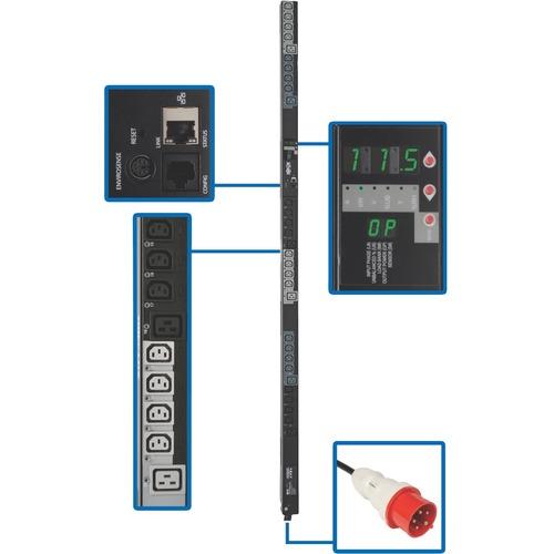 Tripp Lite PDU3XVS6G20 30-Outlets PDU - IEC 60309 16/20A RED (3P+N+E) - 24 x IEC 60320 C13, 6 x IEC 60320 C19 - 11.50 kW - Network (RJ-45) - 0U - Vertical - TAA Compliant