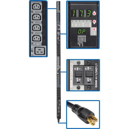 Tripp Lite Switched PDU3XVSR6L2230B 30-Outlets PDU - Switched - NEMA L22-30P - 24 x IEC 60320 C13, 6 x IEC 60320 C19 - 17.30 kW - 0U - Vertical - Rack-mountable