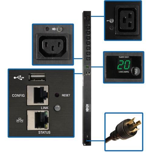 Tripp Lite PDUMV20HVNET2LX 8-Outlet PDU - Switched - IEC 60320 C20 - 1 x IEC 60320 C19, 7 x IEC 60320 C13 - 230 V AC - 0U - Vertical - Rack-mountable - TAA Compliant