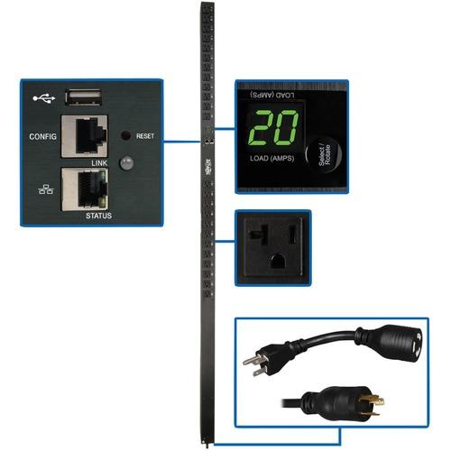 Tripp Lite PDUMV20NETLX 1.9kW Single-Phase Switched PDU - Switched - NEMA L5-20P/5-20P - 24 x NEMA 5-15/20R - 120 V AC - Network (RJ-45) - 0U - Vertical - Rack-mountable - TAA Compliant